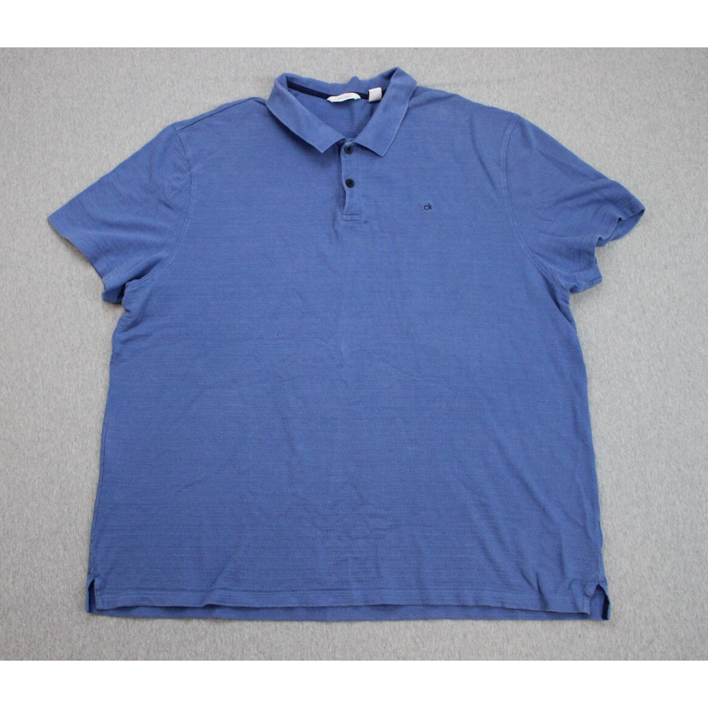 Calvin Klein Polo Mens XXL Blue Pique Collar 100% Cotton Short Sleeve